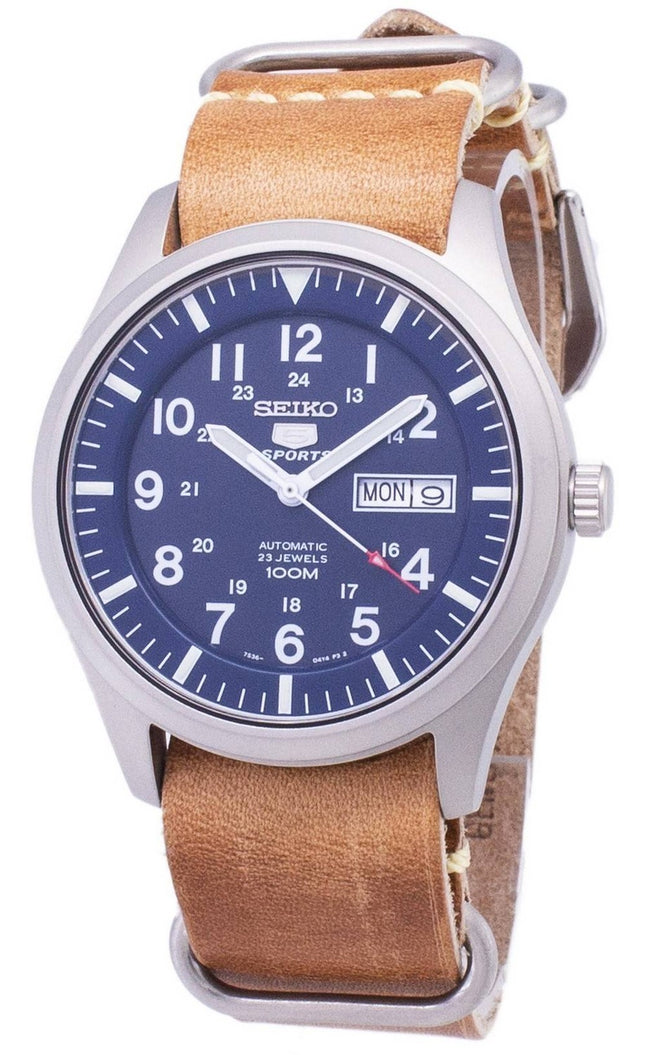Seiko 5 Sports SNZG11K1-var-LS18 Automatisk brunt läderarmband herrklocka
