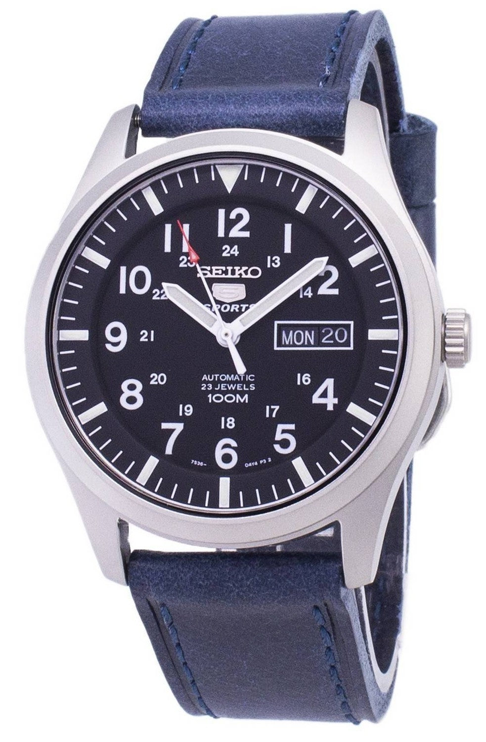 Seiko 5 Sports SNZG15K1-var-LS13 Automatisk mörkblå läderrem herrklocka