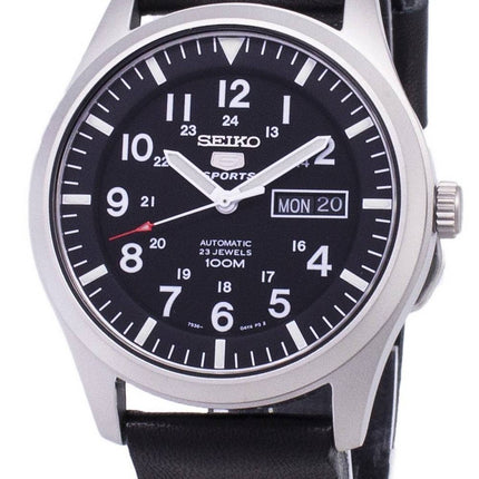 Seiko 5 Sports SNZG15K1-var-LS14 automatisk svart läderrem herrklocka