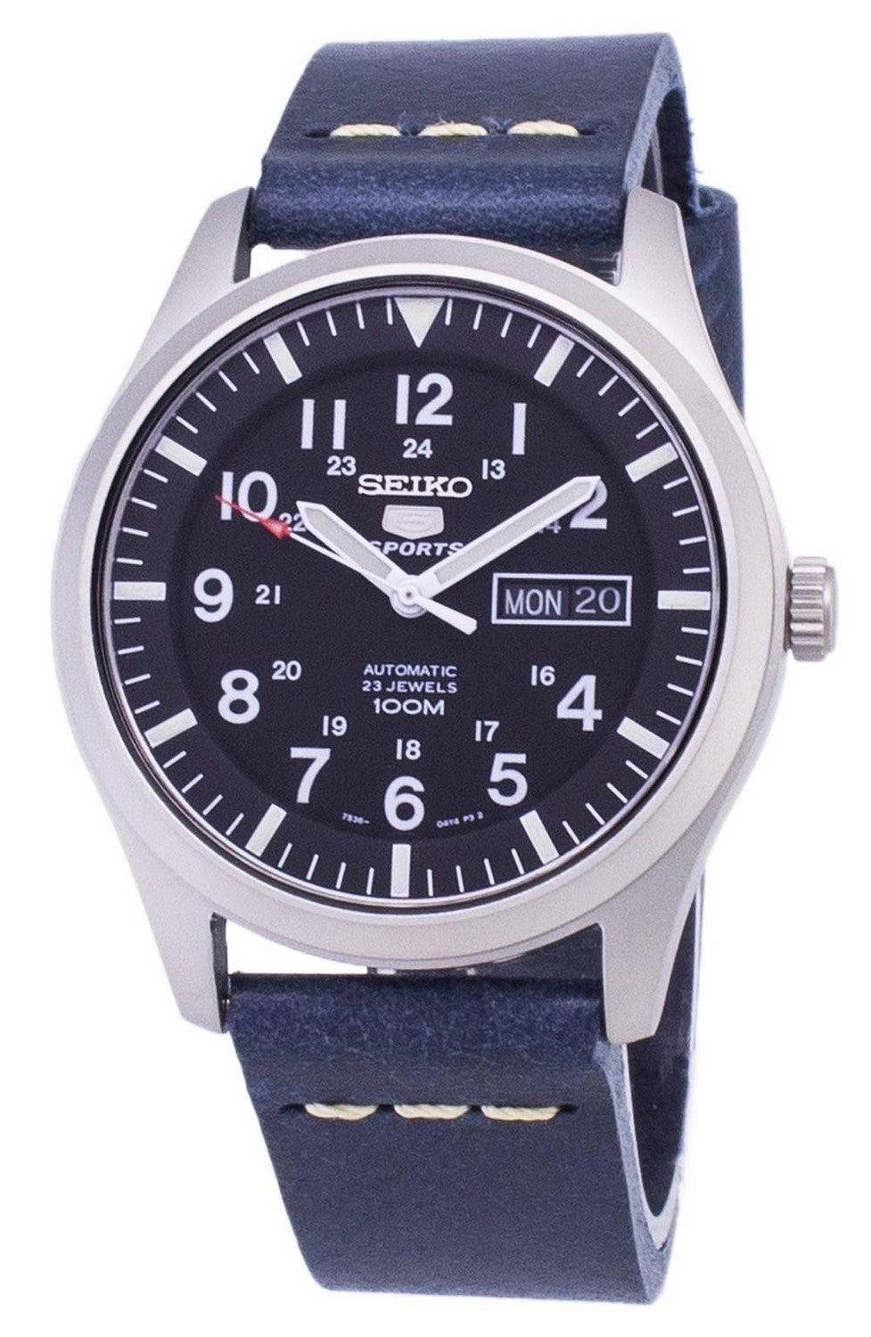 Seiko 5 Sports SNZG15K1-var-LS15 Automatisk mörkblå läderrem herrklocka