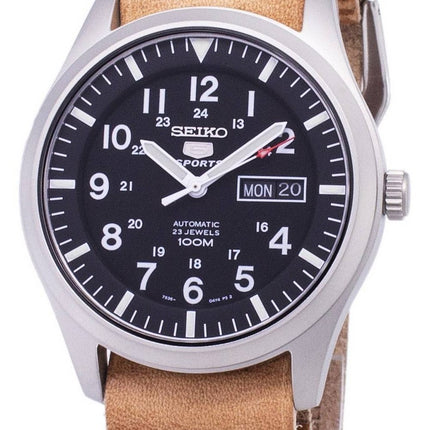 Seiko 5 Sports SNZG15K1-var-LS18 automatisk brunt läderarmband herrklocka