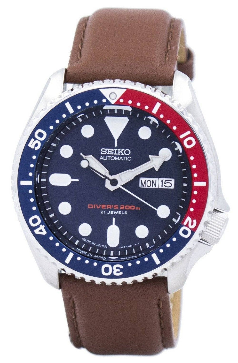 Seiko Automatic Diver's Brunt Läder SKX009J1-var-LS12 200M herrklocka