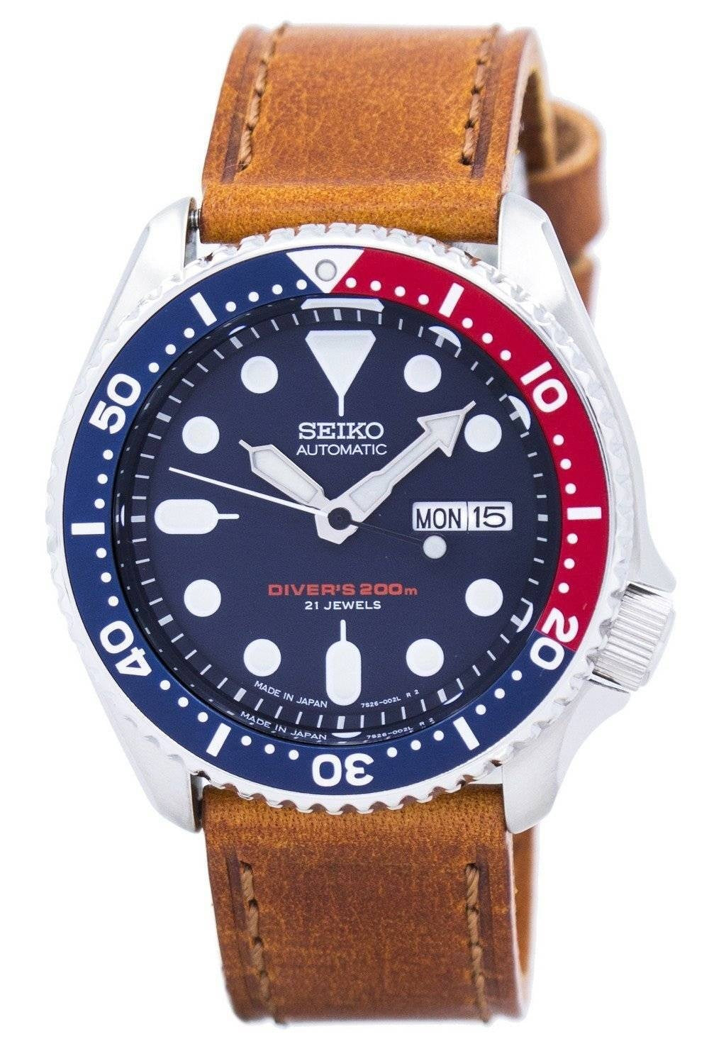 Seiko Automatic Diver's Brunt Läder SKX009J1-var-LS9 200M herrklocka