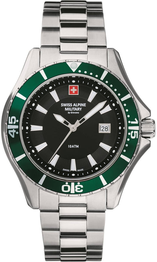 Swiss Alpine Military By Grovana Nautilus Black Dial Quartz 7040.1134 100M herrklocka