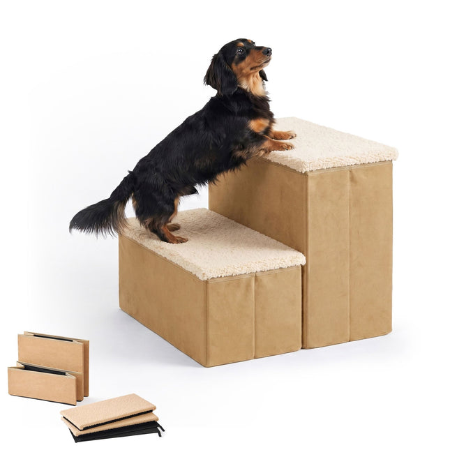 TASSORA - Foldable Dog Steps with Storage - Beige, Size S