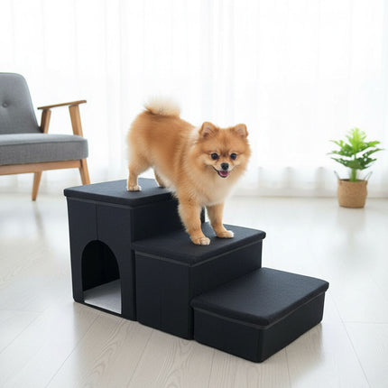 TASSORA - Foldable Dog Stairs, 3 Steps with Storage and Non-Slip Base