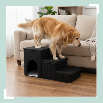 TASSORA - Foldable Dog Stairs, 3 Steps with Storage and Non-Slip Base