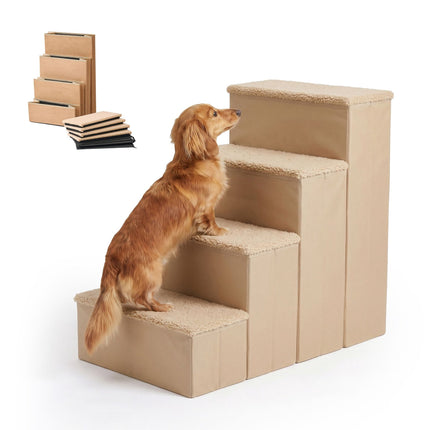 TASSORA - Hopfällbar hundtrappa med halkskydd, beige, 65×40×70 cm