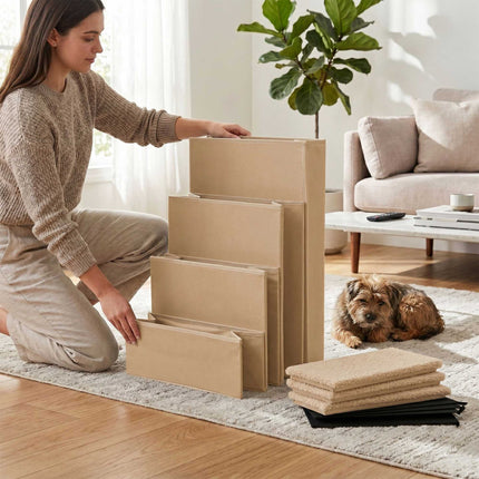 TASSORA - Hopfällbar hundtrappa med halkskydd, beige, 65×40×70 cm