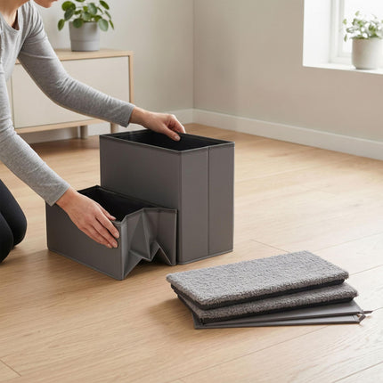 TASSORA - Foldable Dog Steps with Storage - Grey, Small