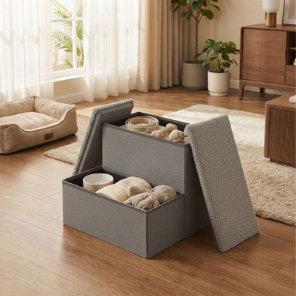 TASSORA - Foldable Dog Steps with Storage - Grey, Small
