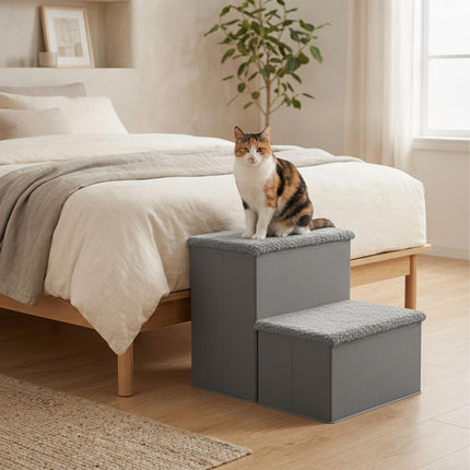TASSORA - Foldable Dog Steps with Storage - Grey, Small