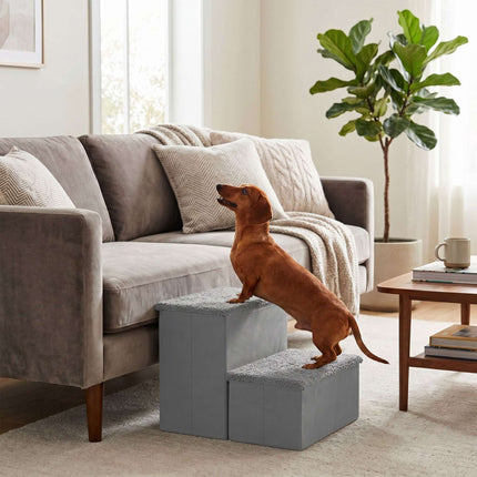 TASSORA - Foldable Dog Steps with Storage - Grey, Small