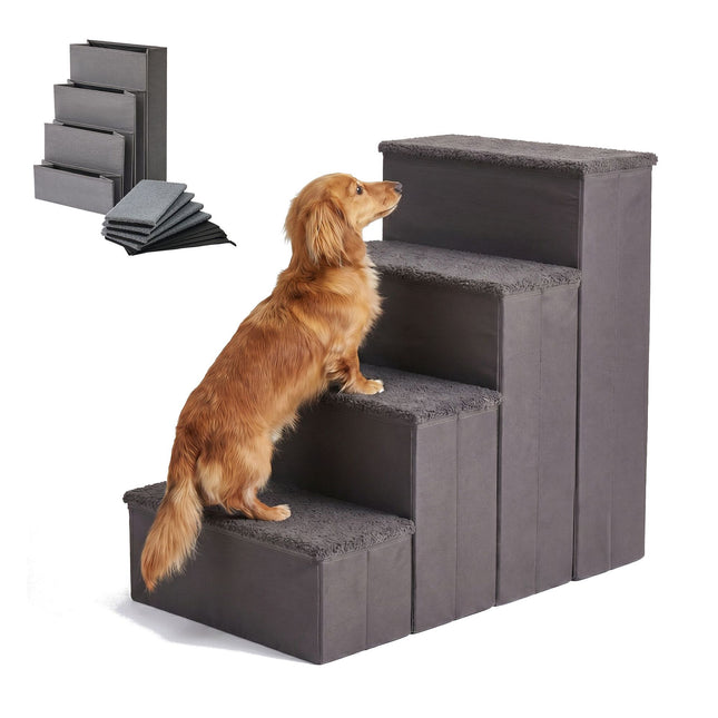 TASSORA - Foldable Dog Steps with Storage, Large, Grey