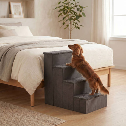 TASSORA - Hopfällbar hundtrappa med halkskydd, grå, 65×40×70 cm