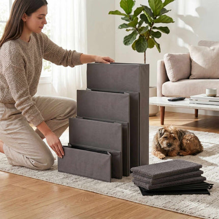 TASSORA - Hopfällbar hundtrappa med halkskydd, grå, 65×40×70 cm