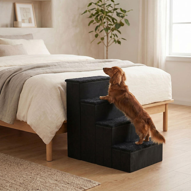 TASSORA - Foldable Dog Steps with Storage, Large, Black