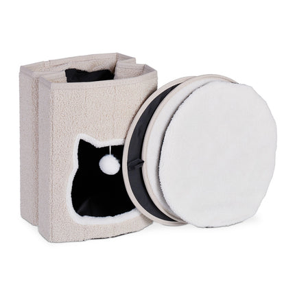 TASSORA - Hopfällbar kattkoja för kattens krypin och vilostunder, beige