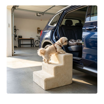 TASSORA - Hundtrappa med avtagbart överdrag, beige, 36,5×35×45 cm