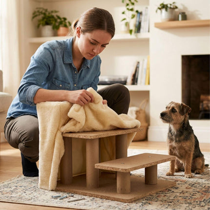 TASSORA - Hundtrappa med avtagbart överdrag, beige, 36,5×35×45 cm