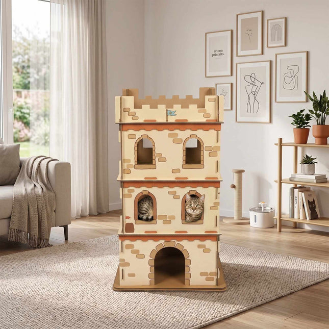 TASSORA - Cardboard Cat House, XL 3-Level Castle, Tool-Free