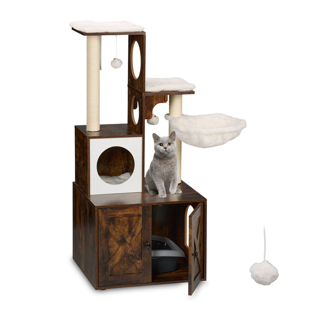 TASSORA - Cat scratcher with litter box cabinet 128 cm