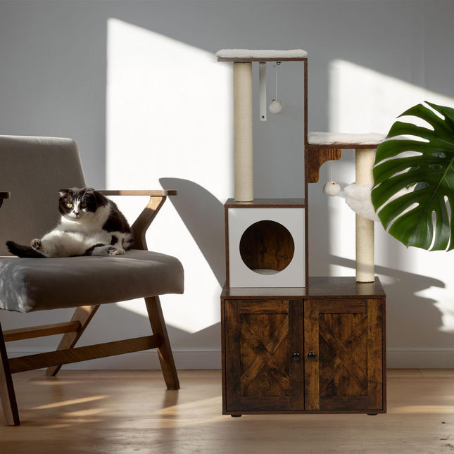 TASSORA - Cat scratcher with litter box cabinet 128 cm