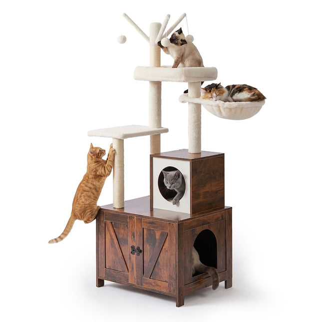 TASSORA - Cat Tree With Litter Cabinet, 150 cm, Sisal Posts