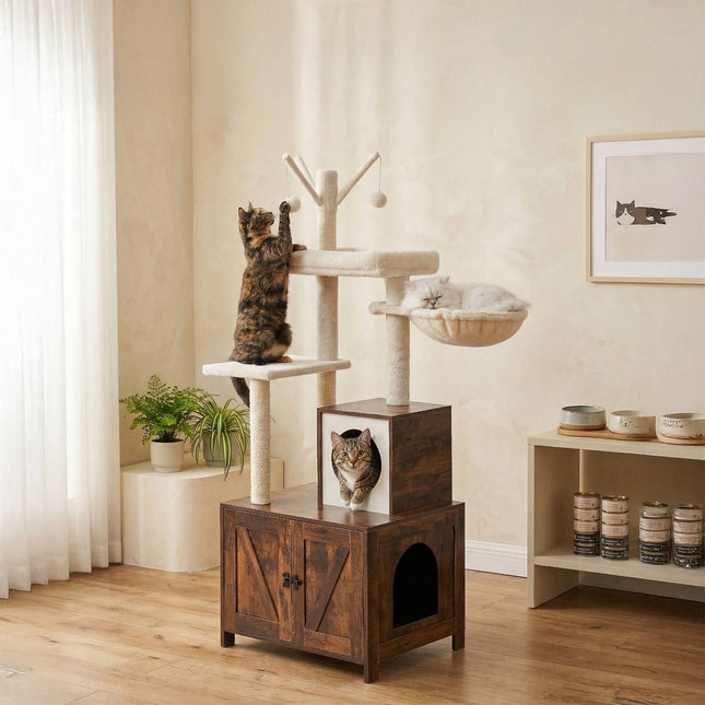 TASSORA - Cat Tree With Litter Cabinet, 150 cm, Sisal Posts