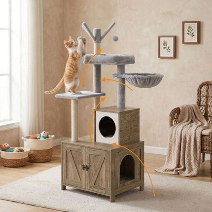 TASSORA - Cat Tree With Litter Cabinet, 150 cm, Sisal Posts
