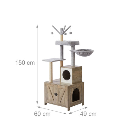 TASSORA - Cat Tree With Litter Cabinet, 150 cm, Sisal Posts