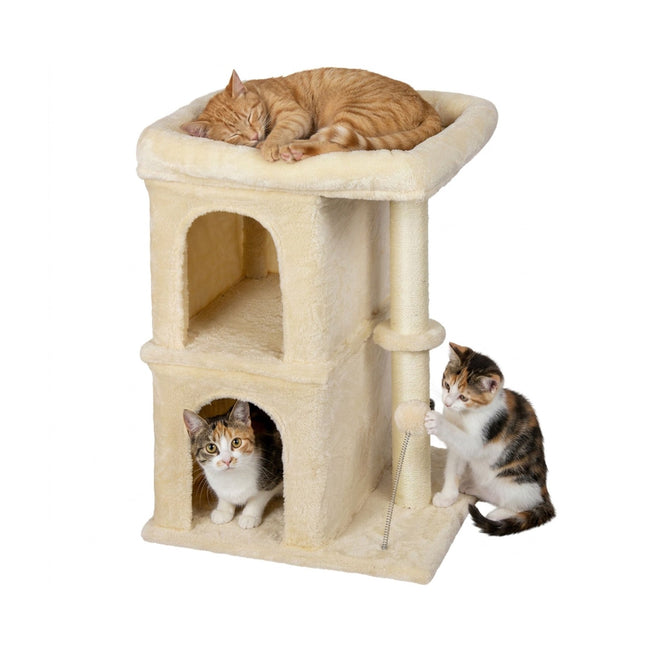 TASSORA - Cat Tree with 2 Caves & Bed, Beige, 71 cm