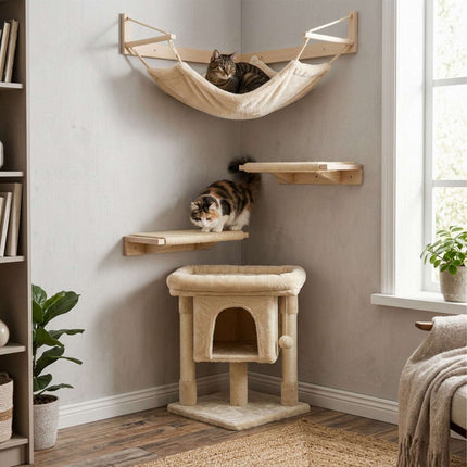 TASSORA - Klösträd med sisal, koja och liggplattform, beige, 60 cm