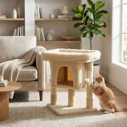 TASSORA - Klösträd med sisal, koja och liggplattform, beige, 60 cm