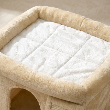 TASSORA - Cat Tree with Cave & Bed, Beige - Sisal & Plush