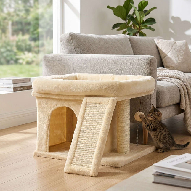 TASSORA - Klösträd med sisal och klösbräda, beige, 38,5×54×45 cm
