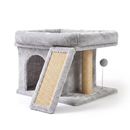 TASSORA - Cat Tree with Cave & Bed, Light Grey, 38.5 x 54 x 45 cm