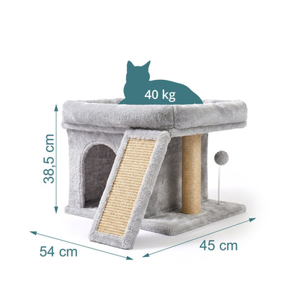 TASSORA - Cat Tree with Cave & Bed, Light Grey, 38.5 x 54 x 45 cm