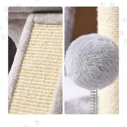 TASSORA - Cat Tree with Cave & Bed, Light Grey, 38.5 x 54 x 45 cm