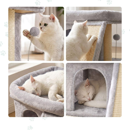 TASSORA - Cat Tree with Cave & Bed, Light Grey, 38.5 x 54 x 45 cm
