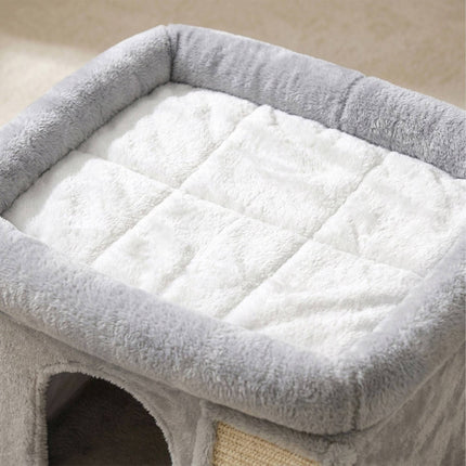 TASSORA - Cat Tree with Cave & Bed, Light Grey, 38.5 x 54 x 45 cm