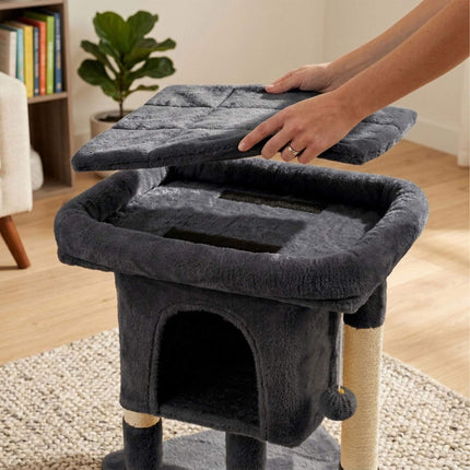 TASSORA - Cat Tree with Cave & Platform, Dark Gray, 60 cm High