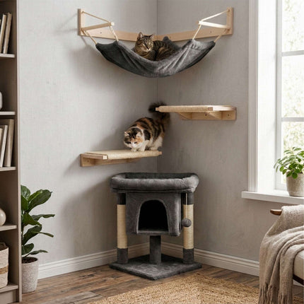 TASSORA - Cat Tree with Cave & Platform, Dark Gray, 60 cm High