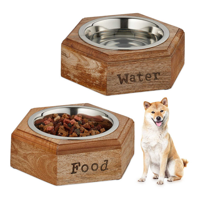 TASSORA - Dog bowl set with wooden holder