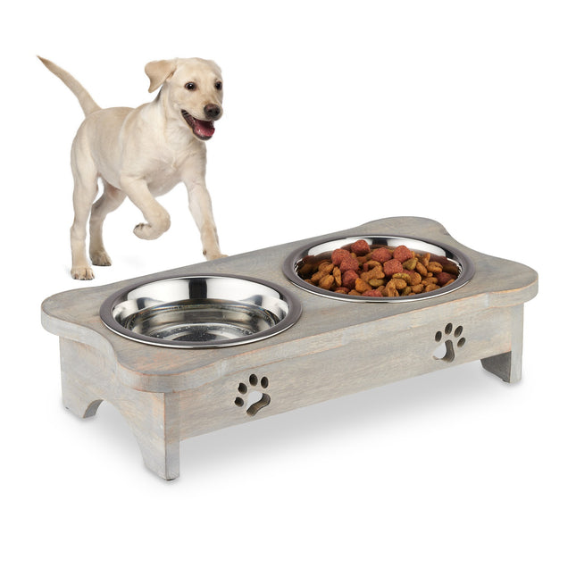 TASSORA - Elevated Dog Feeder with Bone-Shaped Stand, Stainless Steel Bowls