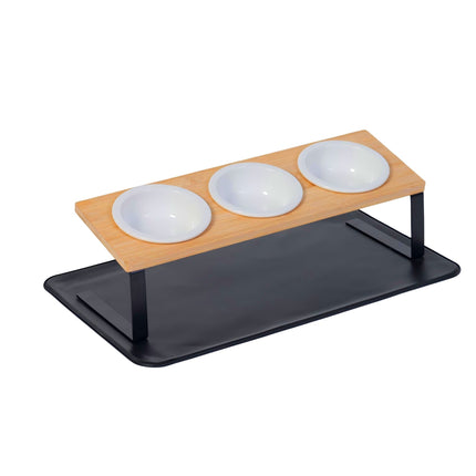 TASSORA - Raised Cat Bowl Set - Bamboo Stand, Ceramic Bowls, Mat