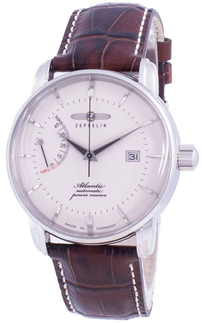 Zeppelin Atlantic White Dial Läderrem Automatisk 8462-5 84625 Herrklocka