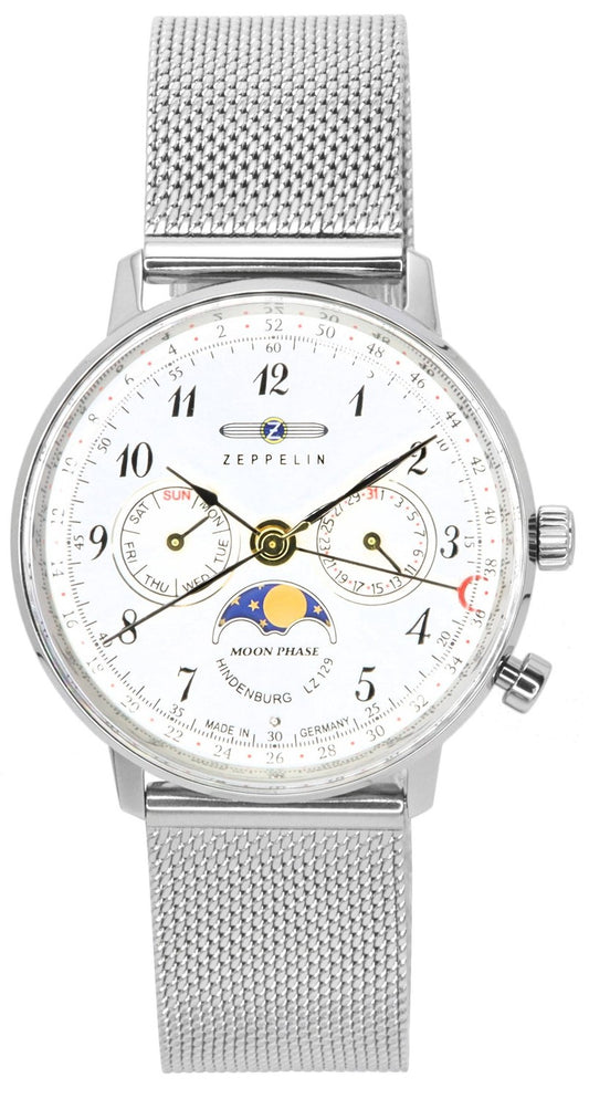 Zeppelin LZ129 Hindenburg Moonphase Silver Urtavla Quartz 7037M1 Damklocka